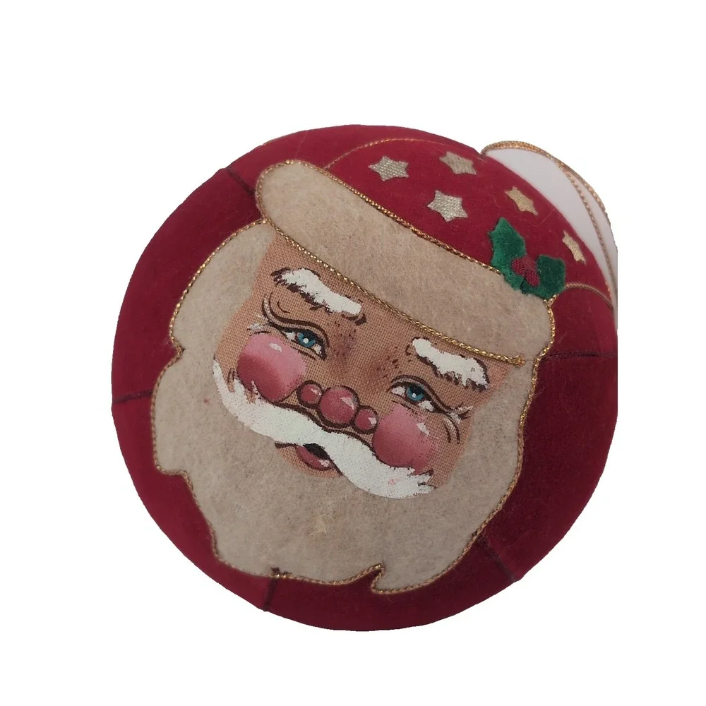 1980's Vintage Annalee Santa Head Ornament Red Hat & Holly Christmas Decor